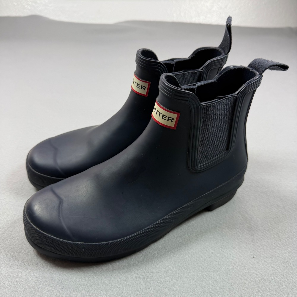Hunter Original Chelsea Rain Boots Navy Blue Rubber WFS2006RMA Womens 8